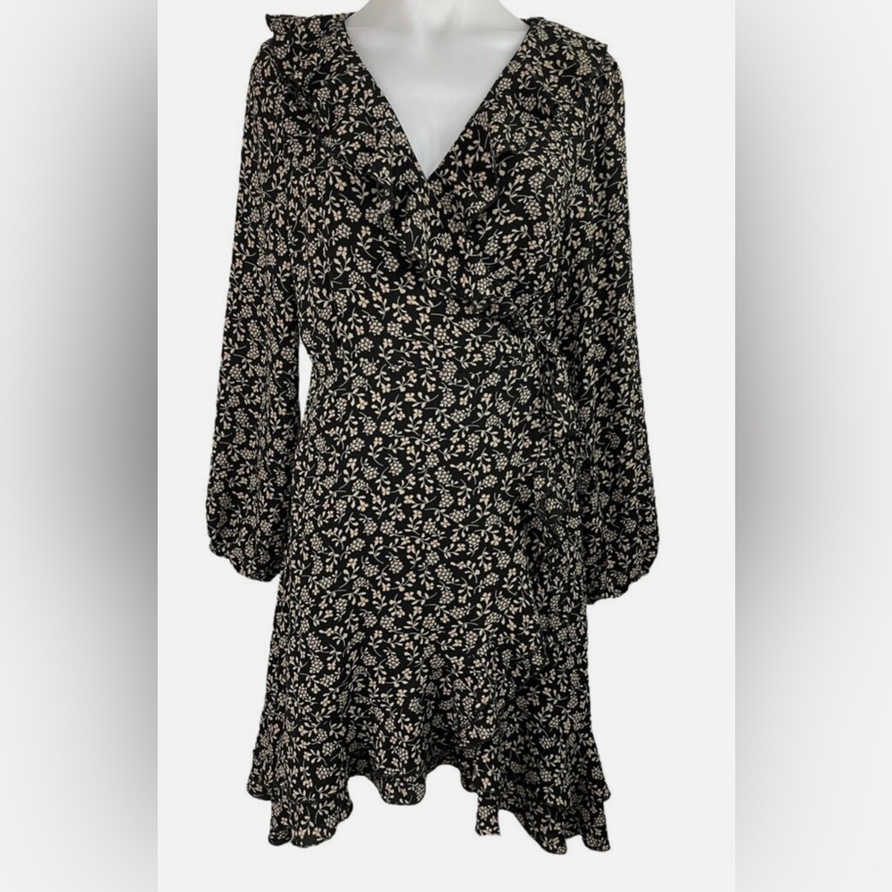 June & Hudson Black Floral Ruffle Dress